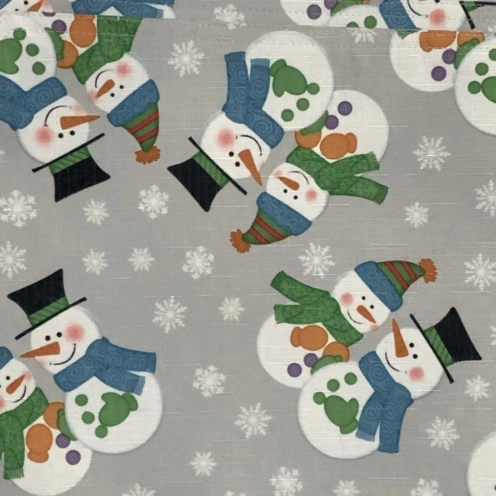 Winter Linen Print Fabric Placemats Snowman Reversible Grey Multi 12 X 18 in